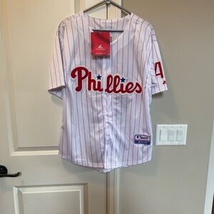 Majestic White Phillies Jersey with Red Pinstripes